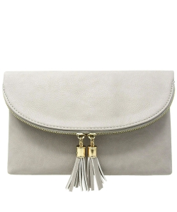Women's Envelop Clutch Crossbody Bag With Tassels Accent WU075  GRAY